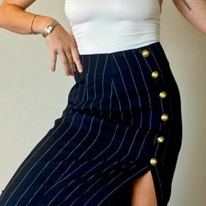 Vintage 80s Button Side Pinstripe Skirt
